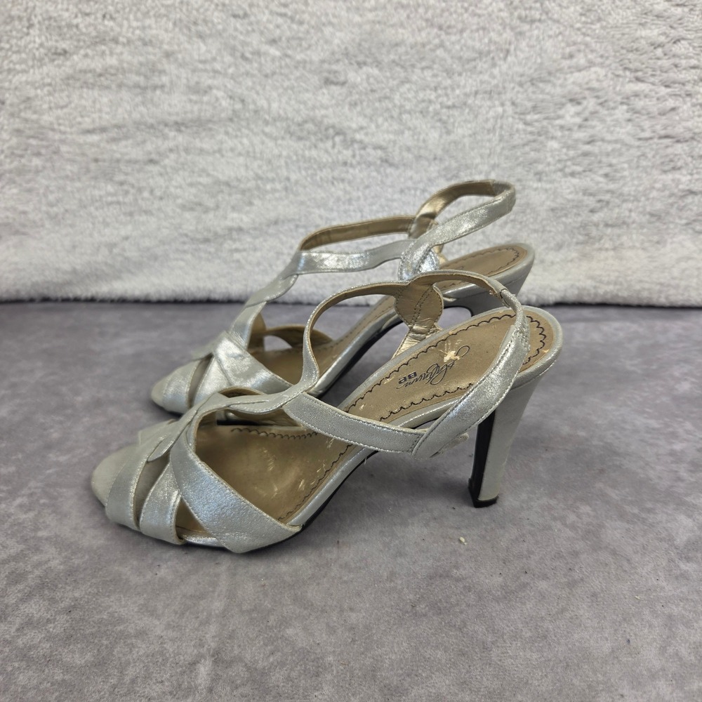 BP Platinum Empire Silver Metallic Strappy Slingback Heels Sandals Womens 8M